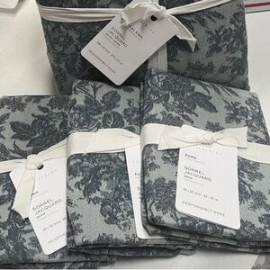 New Pottery Barn Sorrel Toile Jacquard King Duvet & 3 Euro Shams Dark Blue NWT